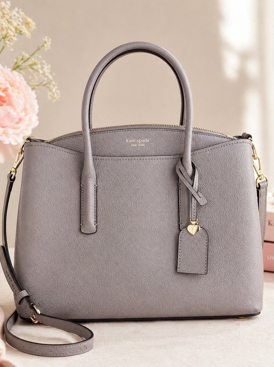 kate spade Handbags - Kate Spade Pebbled Leather Satchel Gray Structured Tote Gold Hardware Crossbody